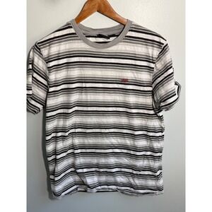 Vans Womens Grey Black White Striped Short Sleeve Crew Neck T-Shirt Size Medium